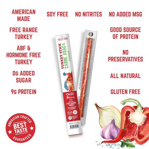 80 1oz, 24 Pack Field Trip Free Range Carne Asada Turkey Jerky Snack Sticks, Zero Sugar, Keto, Paleo, Gluten Free