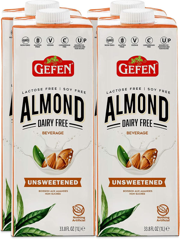 Gefen Unsweetened Almond Milk 33.8oz (4 Pack), Just 3 Ingredients, No Binders