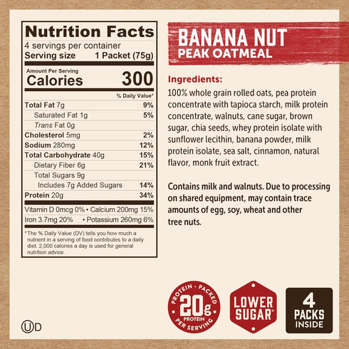 Packets, Protein,100% 6 4 packets 24 packets) Kodiak Cakes Peak Instant Oatmeal Banana Nut, High Whole Grains, box