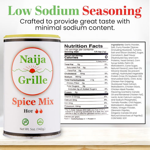 Naija Grille Seasoning - Hot All Purpose Spice Mix for Chicken, Beef, Fish, Vegetables - 5 oz Low Sodium