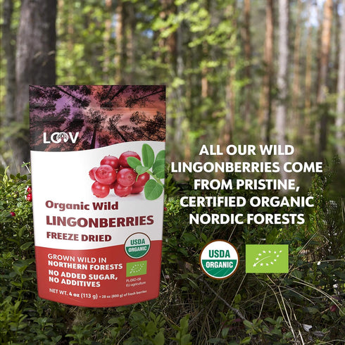 100% 4oz (34 Organic Whole Lingonberries Freeze-Dried Wild Nordic Superberry, Traditional ScandinavianSwedish Food