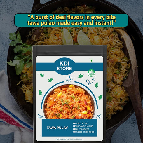Store 80g KDI Tawa Pulav, USDA Organic Freeze Dried Ready to Eat Indian Rice with Mixed Vegetables