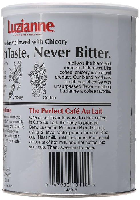 16 Reily Coffee Luzianne Premium Blend Coffee and Chicory, Ounce