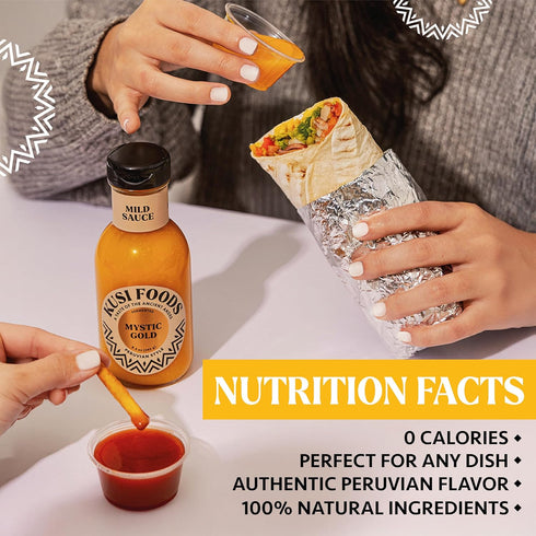 50 8.5 oz Kusi Foods MYSTIC GOLD Peruvian Mild Hot Sauce, Made with Yellow Chili Peppers, Banana and Aji Charapita