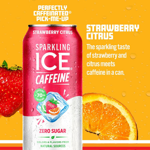 Vitamins,16 oz (Pack 12) Sparkling Ice Caffeine Strawberry Citrus Sparkling Water with Caffeine, Zero Sugar