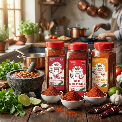 Pack (48 oz Chile Powder Variety Total) Ancho, Guajillo & Arbol for Authentic Mexican Flavor Pure Ground Dried Chiles