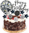 Black Happy Birthday Cake Topper Set, 11 PCS Acrylic Topper, Confetti Balloon, Cool Stars, Cupcake Picks for Dad Man