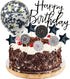 Black Happy Birthday Cake Topper Set, 11 PCS Acrylic Topper, Confetti Balloon, Cool Stars, Cupcake Picks for Dad Man