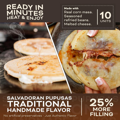 Frozen Frozen Frozen 10 Count, 50 oz Pack Tipicos Nokal Bean & Cheese Pupusas, Authentic Salvadoran Pupusas Meal