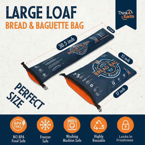THINK4EARTH Set) - Large Bread and Baguette Bags (Dark Blue, Bread & Baguette