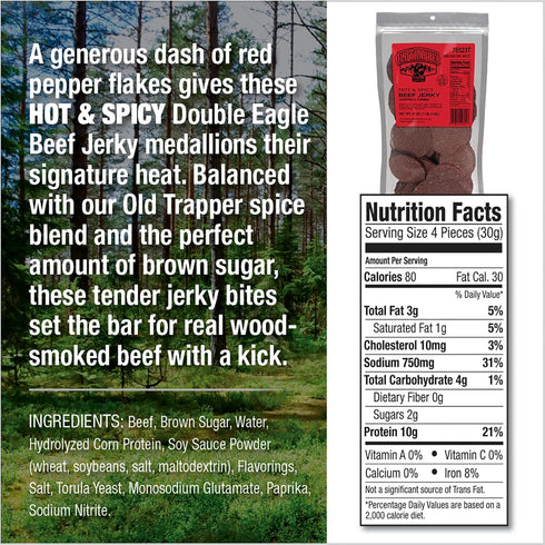 21 Package, 10 80 (Pack Old Trapper Double Eagle Beef Jerky, Hot & Spicy Flavor, Ounce Natural Wood Smoked Meat Snacks