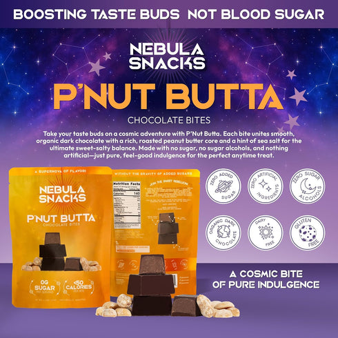 3 Pack Nebula Snacks PNut Butta Chocolate Bites Zero Sugar Dark Chocolate Bites with Creamy Peanut Butter & Sea Salt