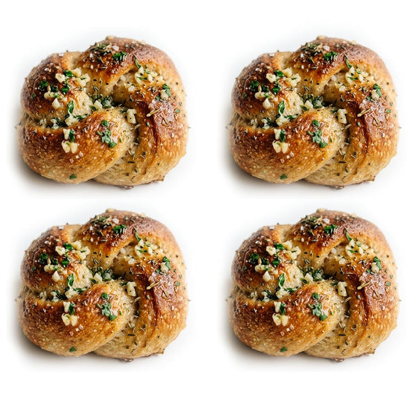 Krustik Sourdough Garlic Knots, Pack of 4 Artisan Garlic Breads, Small-Batch Handmade,