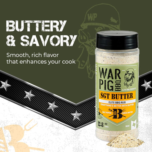 12.8 WarPig BBQ Sgt Butter Elite BBQ Rub| Championship All Purpose Seasoning for Beef, Steak, Burgers, Seafood