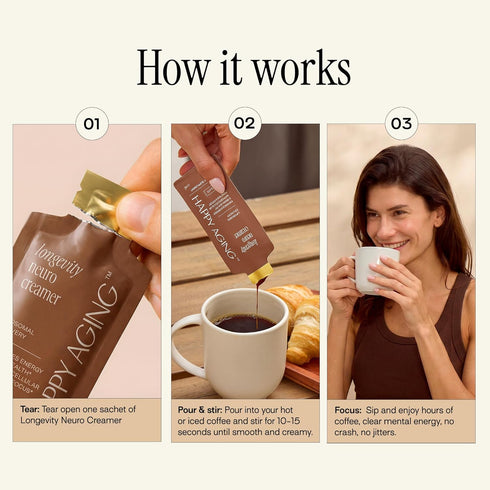 200mg 200mg 135mg 2.5g 30 Happy Aging Liposomal Nootropic Coffee Creamer | L-Theanine, L-Tyrosine, Magnesium, MCT Oil |