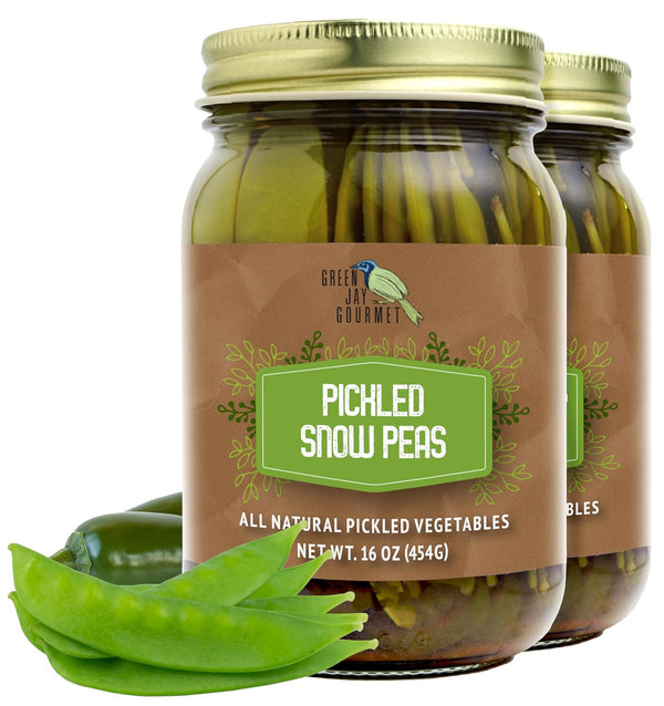 Green Jay Gourmet Pickled Snow Peas in a Jar - Fresh Hand