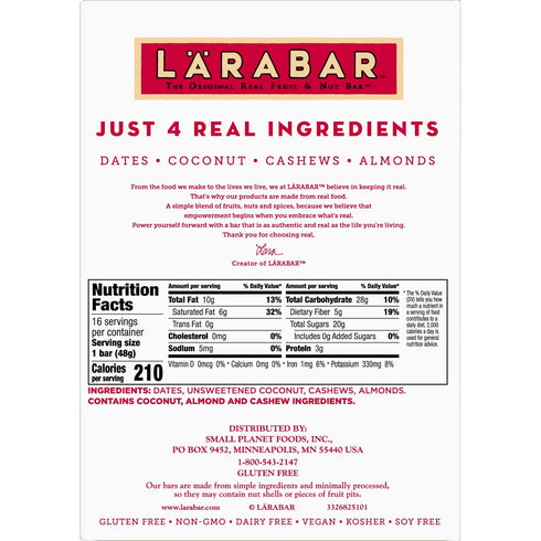 16 27.2 oz Larabar Coconut Cream Pie Fruit and Nut Bars, Gluten Free and Vegan, Ct