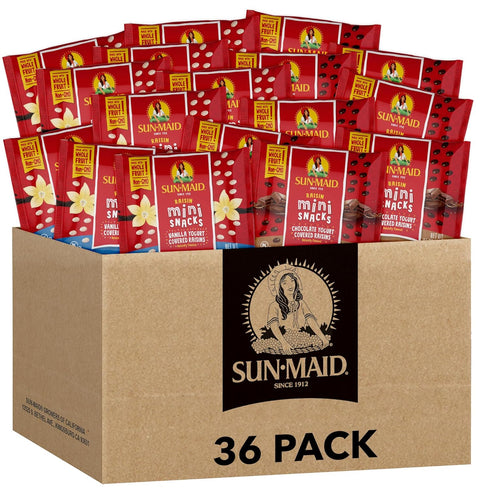 Packets 0.5 oz (Pack 72) Sun-Maid Vanilla & Chocolate Yogurt Coated Raisins Variety - Mini Snack-Size Bag - Yogurt