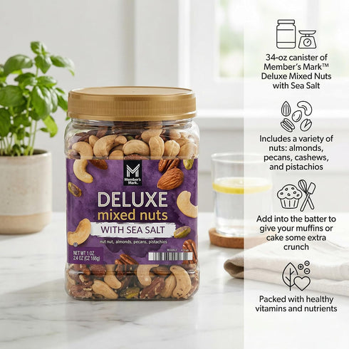 Generic 34 oz Mixed Nuts Deluxe With Sea Salted Snack Mix Almonds Pecans Cashews Pistachios Nut Mix, Salty Snacks