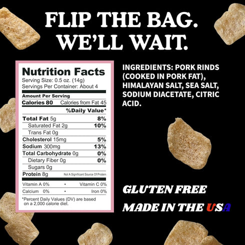(4 Pack) Pork King Good Himalayan Pink Salt & Vinegar Pork Rinds (Chicharrones) Keto Friendly Snack