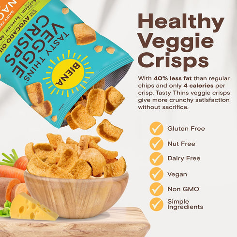 4-Pk 4oz BIENA Tasty Thins Veggie Crisps Made with Avocado Oil - Nacho, Bags Chickpeas & Veggies, Vegan, Gluten Free