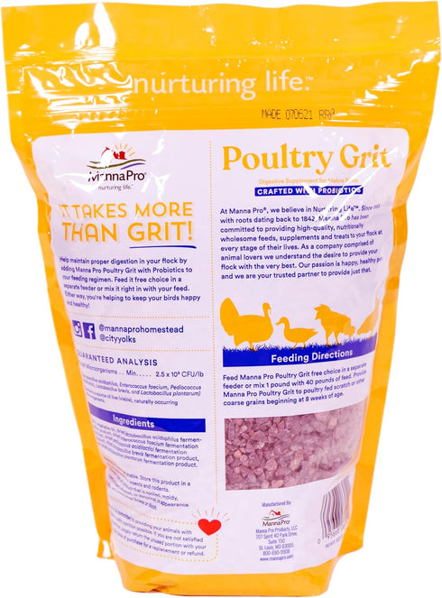 Flocks,5 lb Bag,(Pack 6) Manna Pro Chicken Grit with Probiotics Crushed Granite Grit for Backyard Chickens,Supports