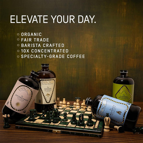 32 oz, 20+ Explorer Cold Brew Organic Liquid Coffee Concentrate, Classic Regular Caffeine, Drink Iced or Hot, fl Makes