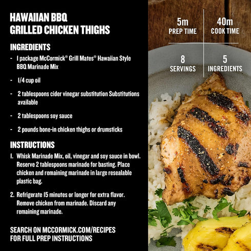 15 1.25 oz (Pack 12) McCormick Grill Mates Marinade Mix, Hawaiian Style BBQ, Tropical Hawaiian-Inspired, Minute