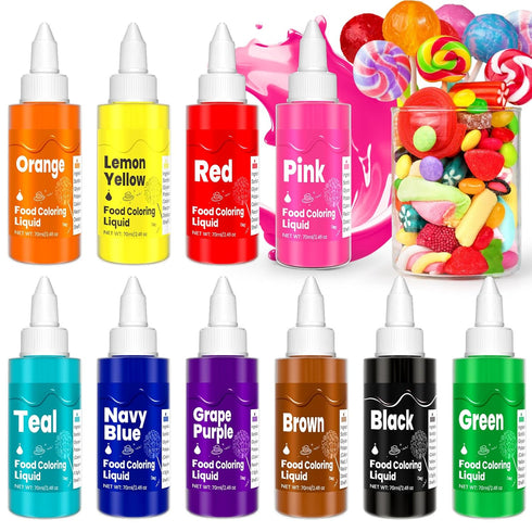 Food Coloring Liquid -10 Colors x 70ml Food Dye Set, Large Capacity