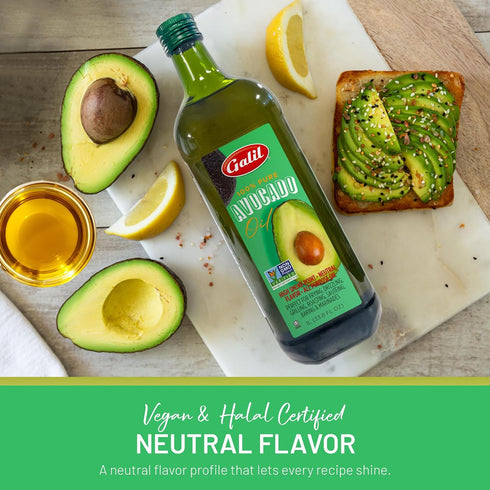100% 500F 1 Galil Pure Avocado Oil - High Smoke Point Non-GMO, Vegan, Halal Certified - Perfect for Cooking, Baking