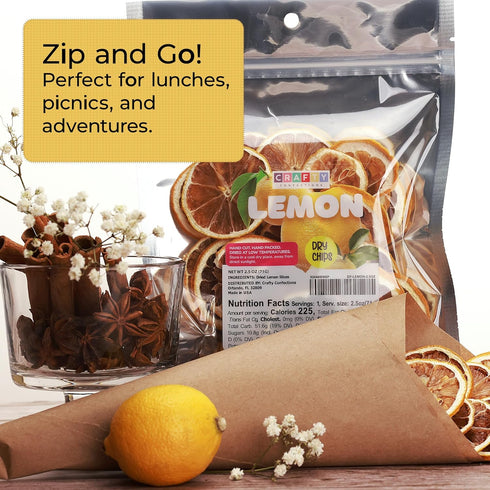 2.5 OZ (71 -2 100% Premium Dried Lemon Slices Dehydrated Lemons g) Bags - Natural Gluten Free Fruit Snacks Made in US