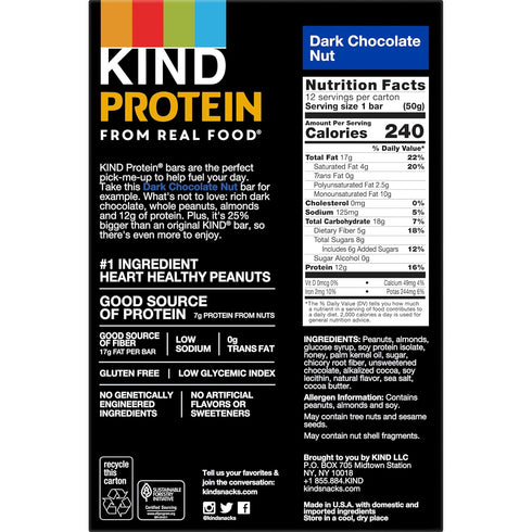 12g Protein,1.76oz, 12 count KIND Protein Bars, Double Dark Chocolate Nut, Gluten Free