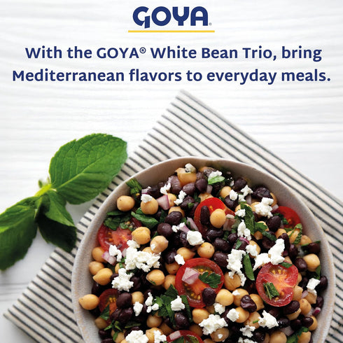 15.5 oz Goya White Bean Trio, Cannellini, Small Canned White Beans, Chick Peas, Pantry Staples for Salads, Soups