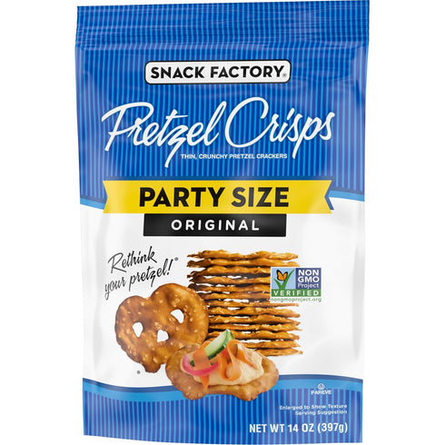 14 oz Snack Factory Original Pretzel Crisps, Non-GMO, Party Size Bag