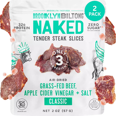 Brooklyn Biltong Naked Tender Slices, Classic (2 oz, Pack of 2), Grass