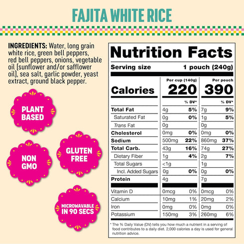 8.8 oz (Pack 6) SOMOS Fajita White Rice - Gluten Free, Vegan, Non-GMO & Microwavable - Authentic Mexican Flavor
