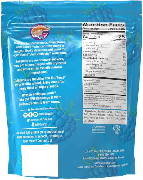 Zollipops Clean Teeth Lollipops, Blue Raspberry, 3.1 Ounce (Pack of 1)