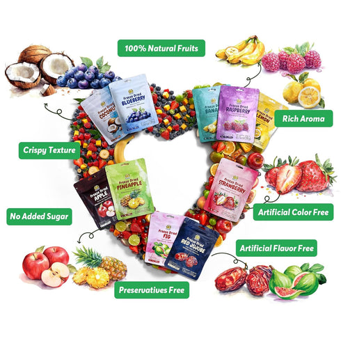SUNGIVEN Pack 12 10.2 oz Mixed Freeze-Dried Fruit, Variety of Bag, Health Snack, Freeze Dried Apple Banana Strawberry