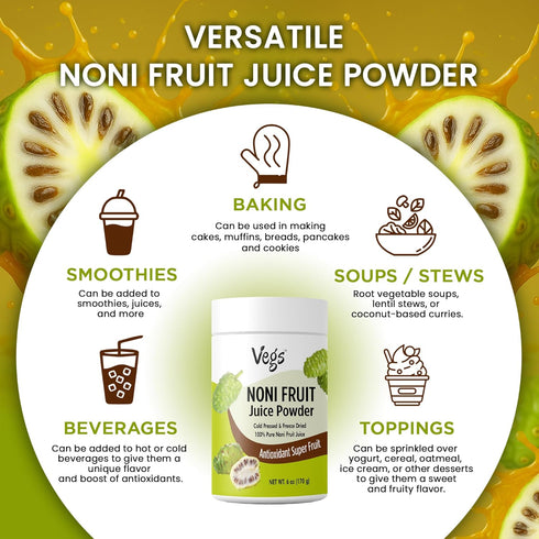 20 6 oz Vegs Noni Juice Powder - Freeze Dried Organic Noni Fruit Juice, X Concentrated High Potency Antioxidant Instant