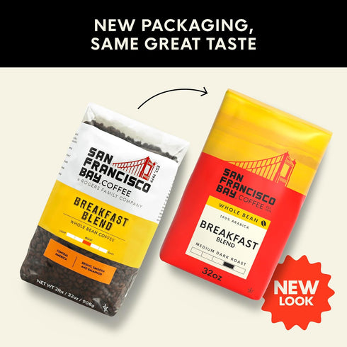(2 lb San Francisco Bay Coffee - Medium Roast Whole Bean Coffee - Breakfast Blend bag)