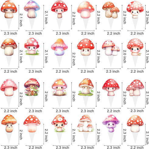 iPartyFun 48Pcs Summer Mushroom Theme Cupcake Toppers mushroom Birthday Party Decorations Woodland Cake Topper