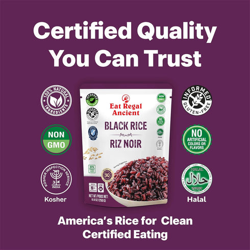 1.5 9.3g 4.5g 8.8 oz Pack 6 Eat Regal Black Rice | Ready to Eat Microwave in Minutes Superfood Grain | Always Fluffy
