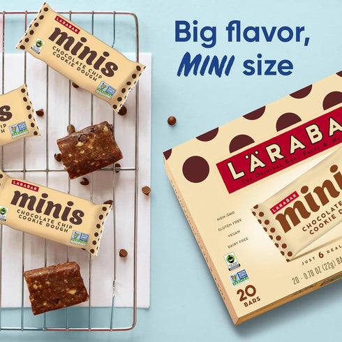 15.6 oz, 20 Larabar Minis Chocolate Chip Cookie Dough, Gluten Free Vegan Fruit and Nut Bars, Ct