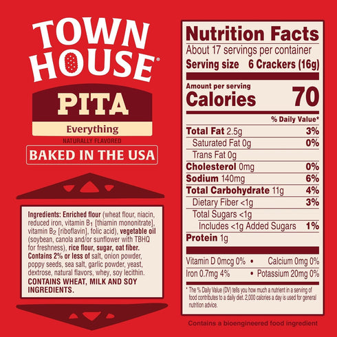 (12 Town House Pita Oven Baked Crackers, Party Snacks, Everything Flavor Boxes)