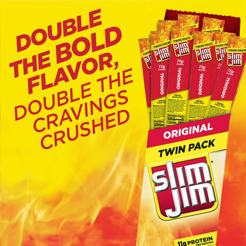 6g Pack, 1.94 oz. (24 Count) Slim Jim Smoked Meat Sticks, Original Flavor, Protein Per Stick, Twin