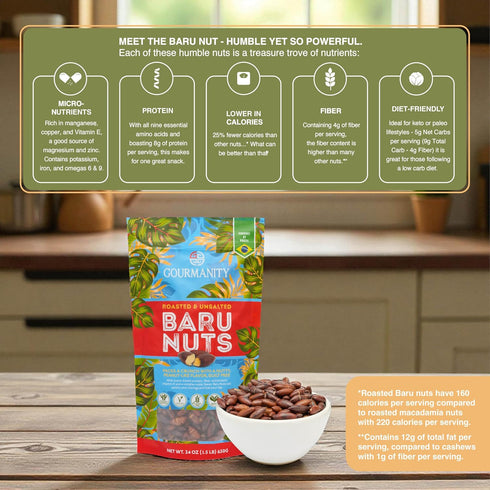 1.5 LB, 6 9, Gourmanity Brazilian Baru Nuts, Complex Nutty Flavor, High in Protein, Vitamin E and Omega & Roasted