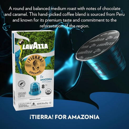 (Pack 60) Pack, 100% 8 13 Lavazza TIERRA AMAZONIA USDA ORGANIC Espresso Aluminum Capsules Compatible with Nespresso