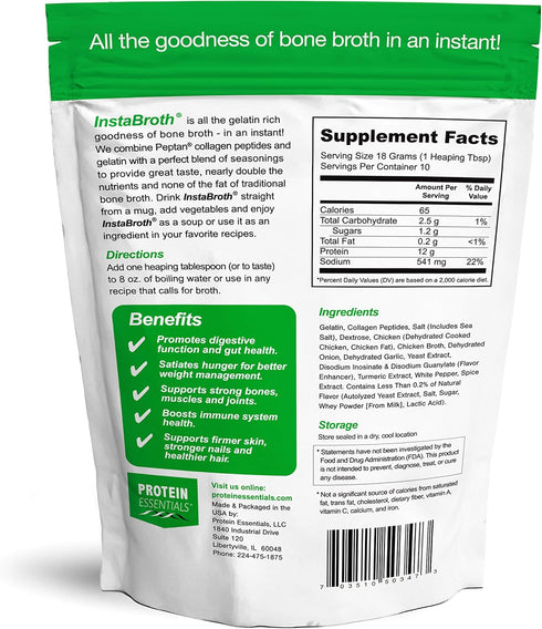 InstaBroth Bone Broth Powder, Grass Fed, Pasture Raised Collagen, 12g Protein, 6.4oz (Chicken Flavor)