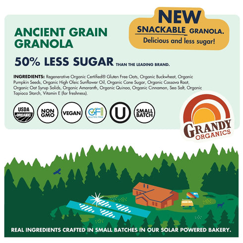 6g Pack 3 Grandy Organics Ancient Grain Granola - Protein Snackable Granola Clusters - Whole Grain, Low Sugar, Gluten