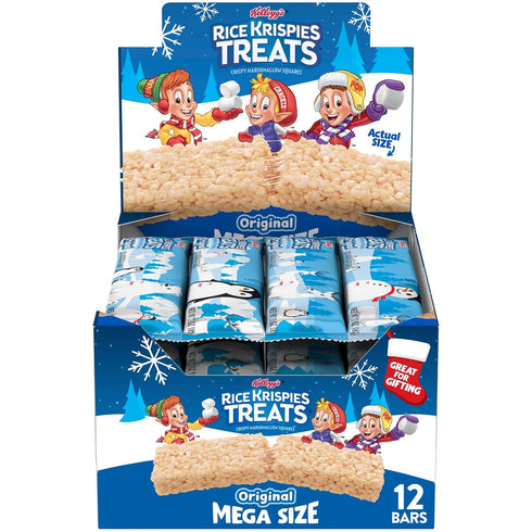 Rice Krispies Treats Mega Size Crispy Marshmallow Squares, Holiday Snacks, Original (12